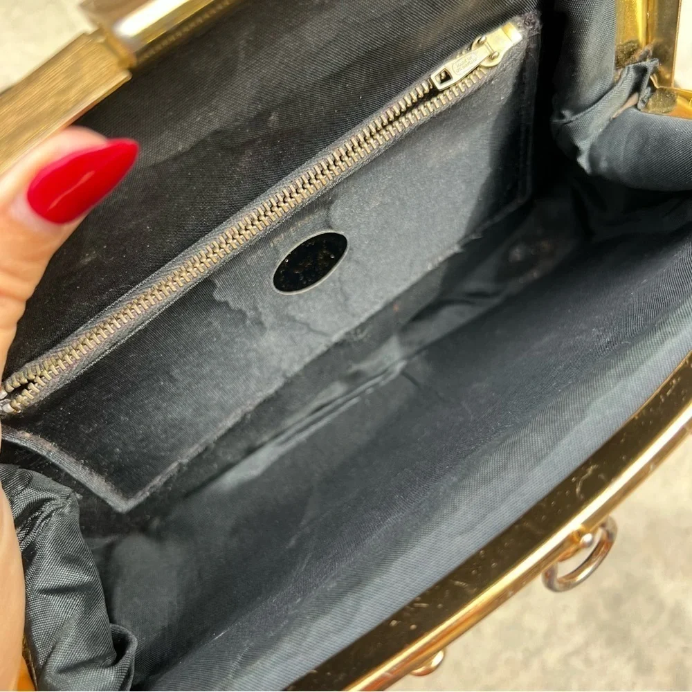 VINTAGE WA Weymouth American made in England black leather handbag purse - Picture 6 of 11